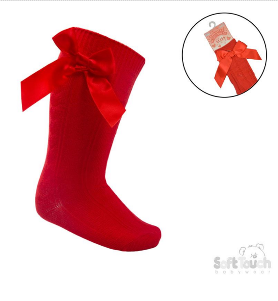 Red 'Adorable' Knee Length Socks w/Satin  Bow : S141-R