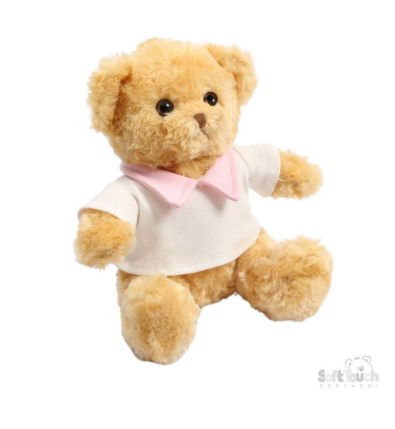 20cm Brown Teddy w/ T-Shirt with Pink Collar : TB420-P