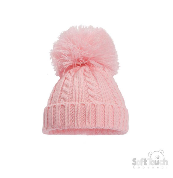 Pink 'Elegance' Cable Knit Hat w/Pom Pom : H652-P-MED