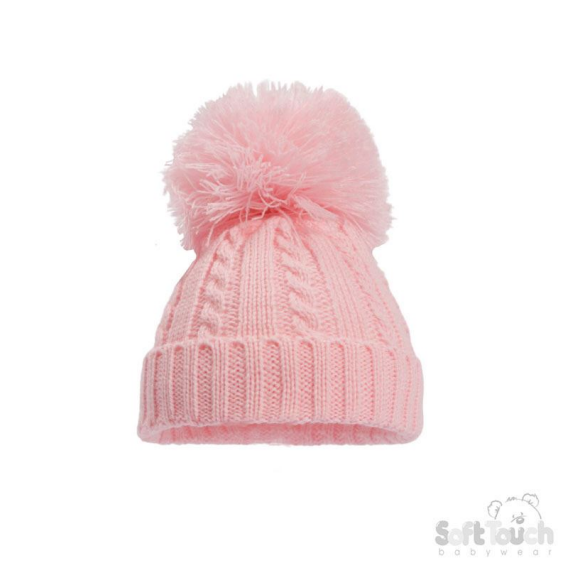Pink 'Elegance' Cable Knit Hat w/Pom Pom : H650-P-SM