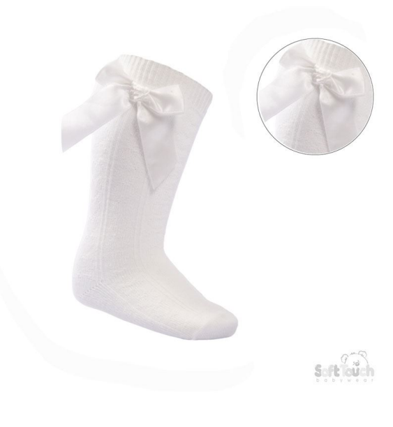 Cream 'Adorable' Knee Length Socks  w/Satin Bow : S141-C