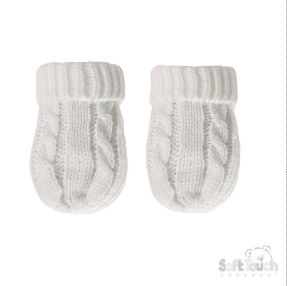 White 'Elegance' Cable Knit Mittens : BM12- W-SM