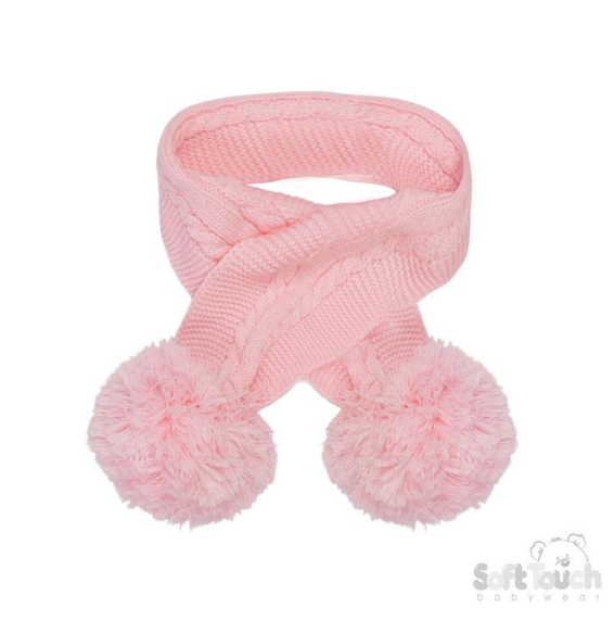 Pink 'Elegance' Cable Knit Scarf w/Pom  Poms : SC12-P