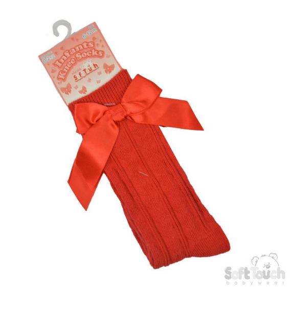 Red Childrens 'Adorable' Knee Length Socks  w/Satin Bow : S151-R-2-9 Years