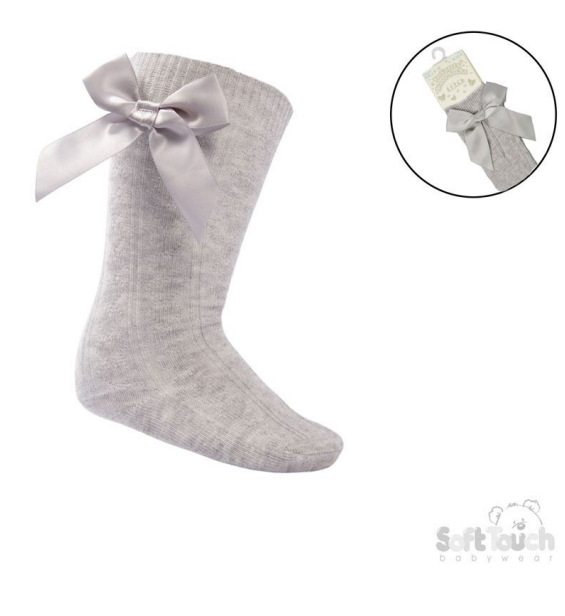 Grey 'Adorable' Knee Length Socks w/Satin  Bow : S141-G
