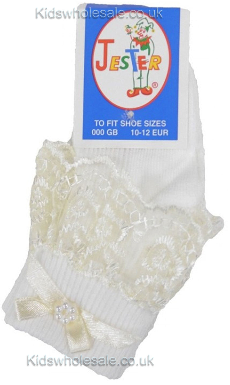 Girls Cream Jester Frilly Lace Socks - Kidswholesale.co.uk