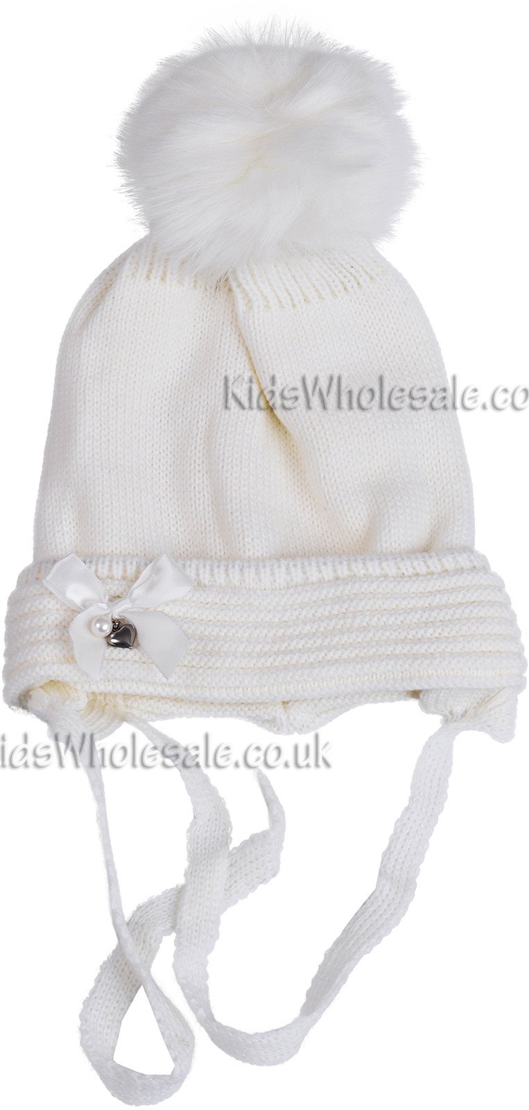Girls Fur Pom Hat With Satin Bow (1-2 Years)(DF4202) - Kidswholesale.co.uk