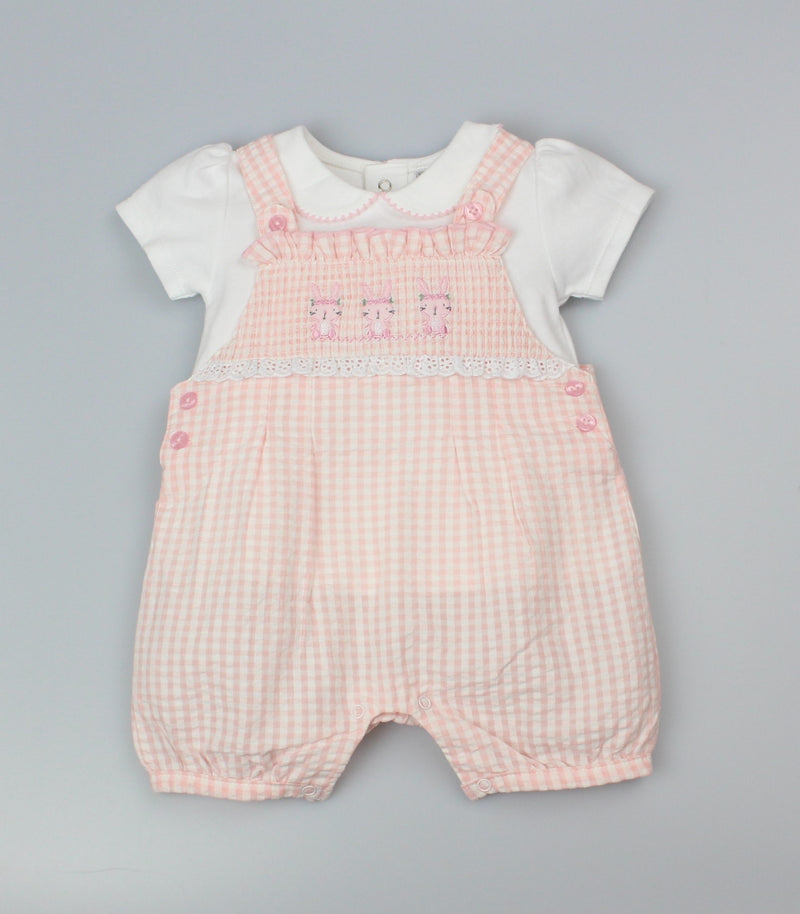 Baby Girls 2pc Top and Dungaree Set - Bunny (PK6) (0-9m) C12025