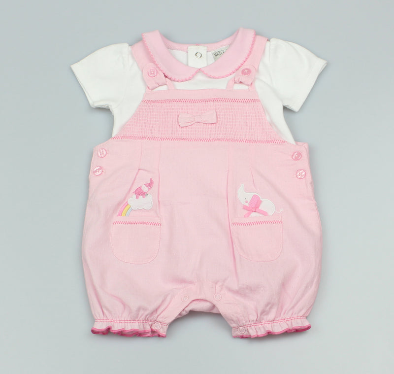 Girls Dungaree & Top Elephant Rainbow Outfit (0-9 Months)-GF1071