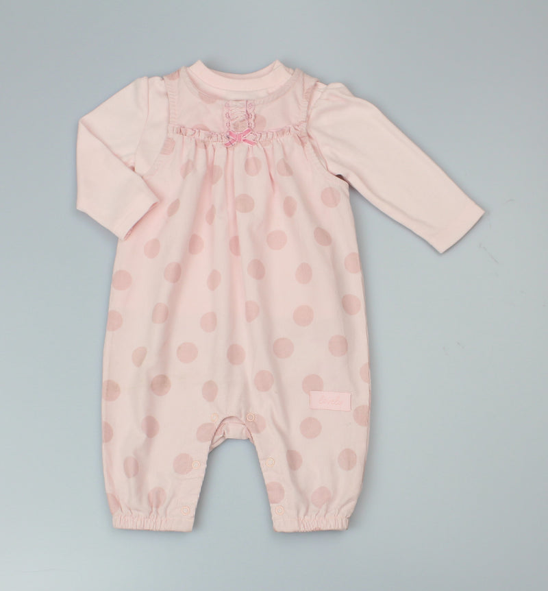 Girls Baby Cord Dungaree & Top Pink With Large Spots 0-9 Months-WF1765