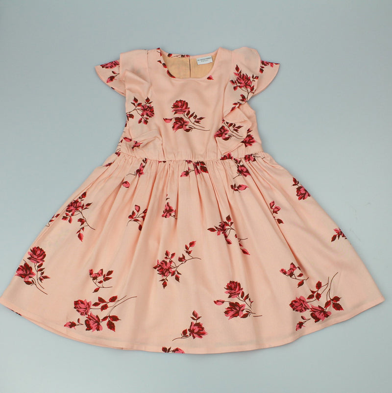 Girls Summer Printed Dress - Peach/Floral (3-8yrs) (PK6) C52157