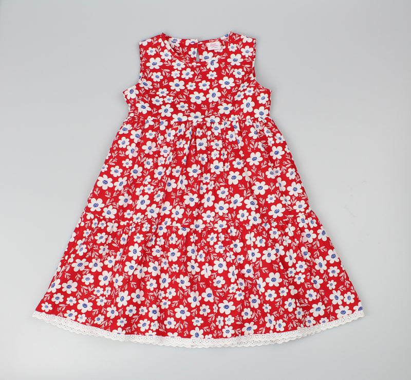 Girls Dress - Red/Floral (3-8yrs) (PK6) D52702