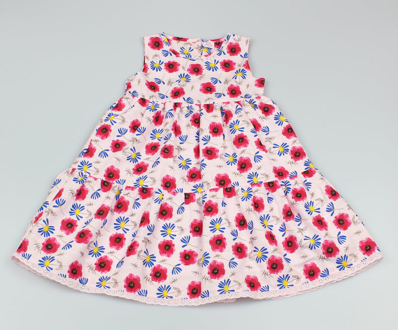 Girls All Over Print Poppies Dress (3-8 Years0)-GF5026