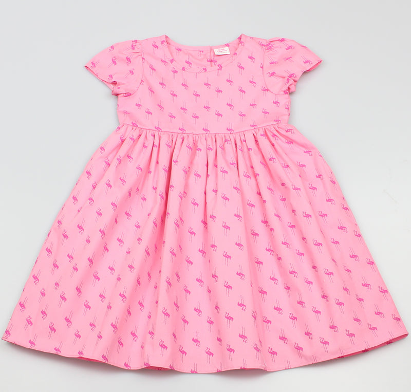Girls All Over Print Flamingo Dress (3-8 Years0)-GF5027