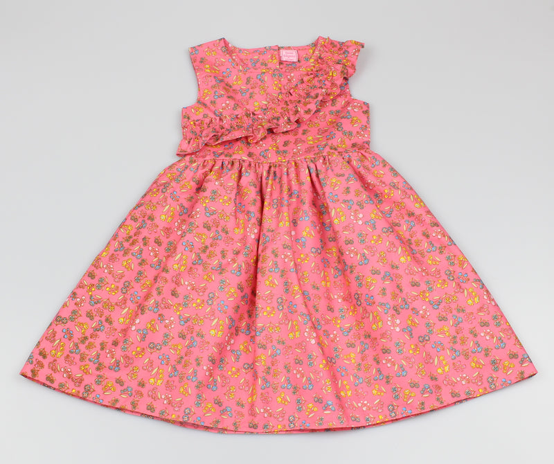 Girls All Over Print Salmon/Floral Dress (3-8 Years0)-GF5033