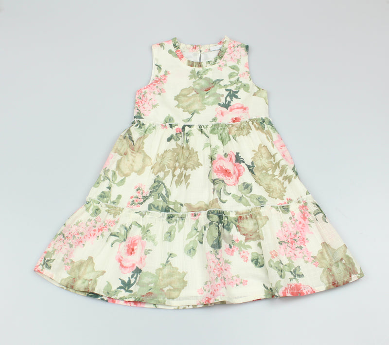 Girls All Over Print Pink/Green Floral Dress (3-8 Years0)-GF5107