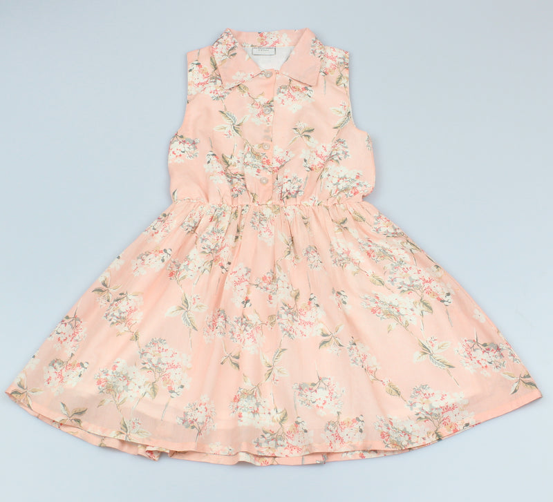 Girls All Over Print Peach Floral Dress (3-8 Years0)-GF5110