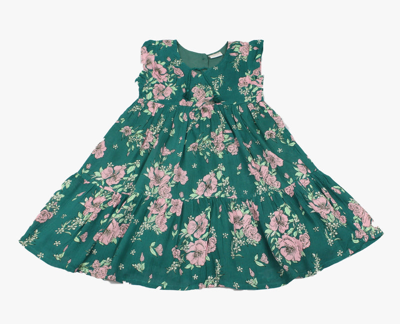 Girls Crepe Dark/Green Floral Dress (3-8 Years)-GF5113