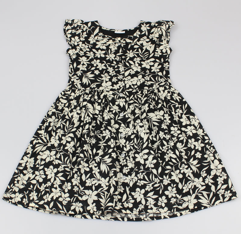 Girls All Over Print Black/White Floral Dress (3-8 Years0)-GF5122