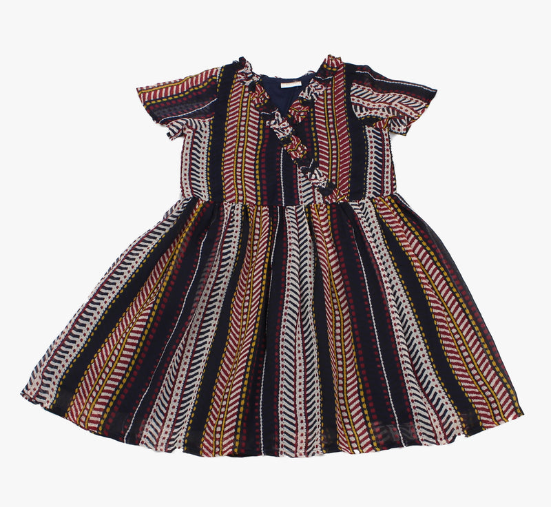 Girls Chiffon Black/Multi Colour Ethnic Dress (3-8 Years)-GF5124