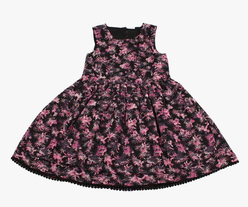 Girls Chiffon Floral Black/Pink Dress (3-8 Years)-GF5125