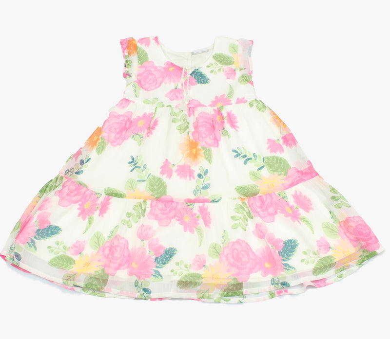 Girls Chiffon Off White/Pink Floral Dress (3-8 Years)-GF5132