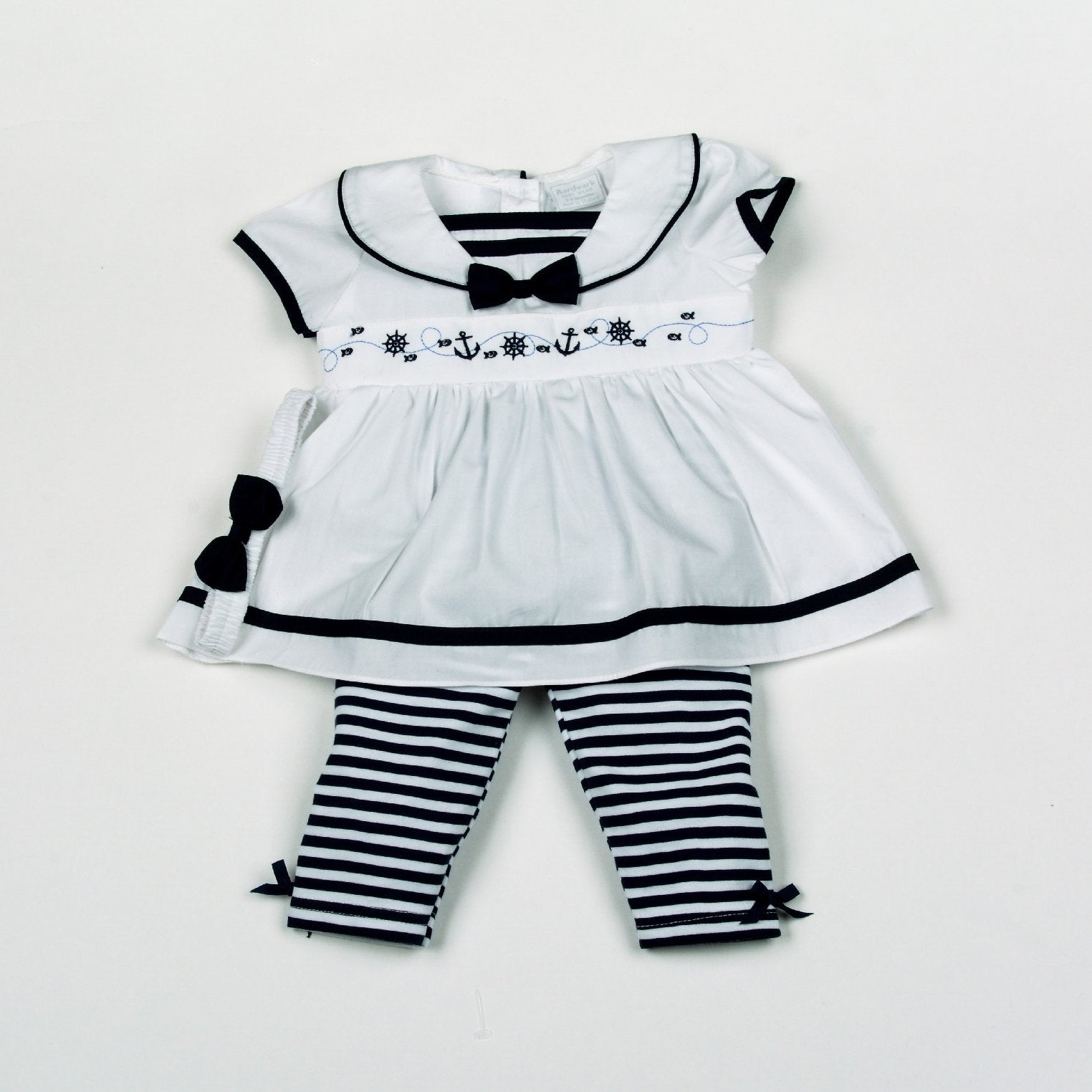 Baby Girls 3pc Legging Dress Set W/Headband - Boats- 0-9M (H1809) - Kidswholesale.co.uk