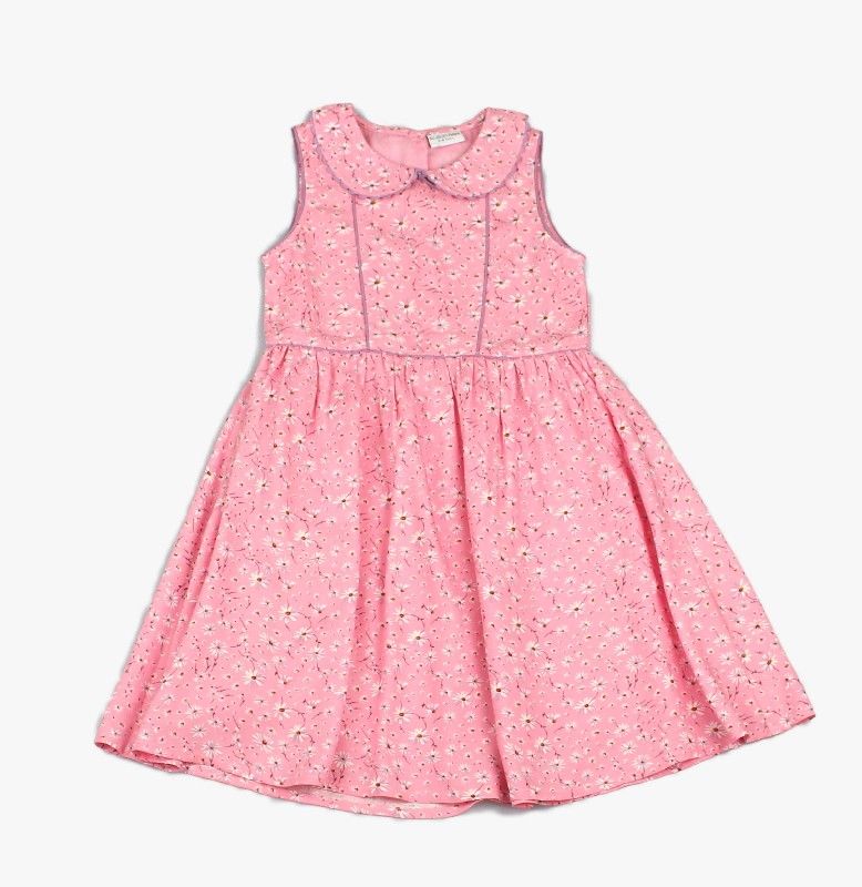 Girls All Over Print Mid Pink Daisy Dress (3-8 Years0)-J5661