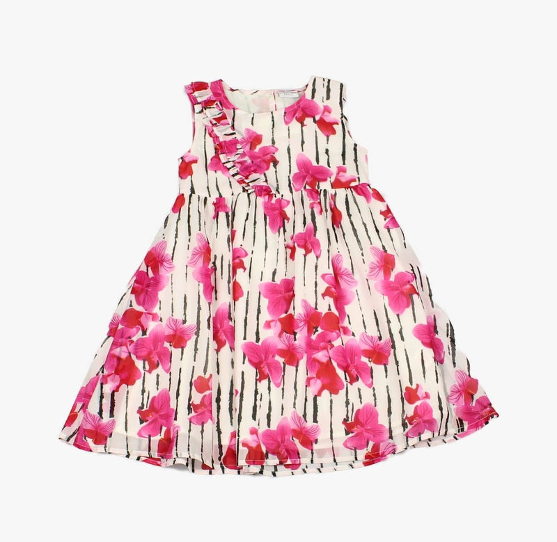 Girls Chiffon Large Flower Pink Dress (3-8 Years)-J5663