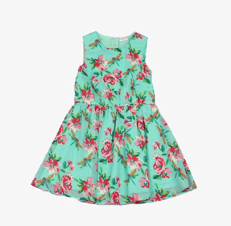 Girls Chiffon Floral Light Green Dress (3-8 Years)-J5665