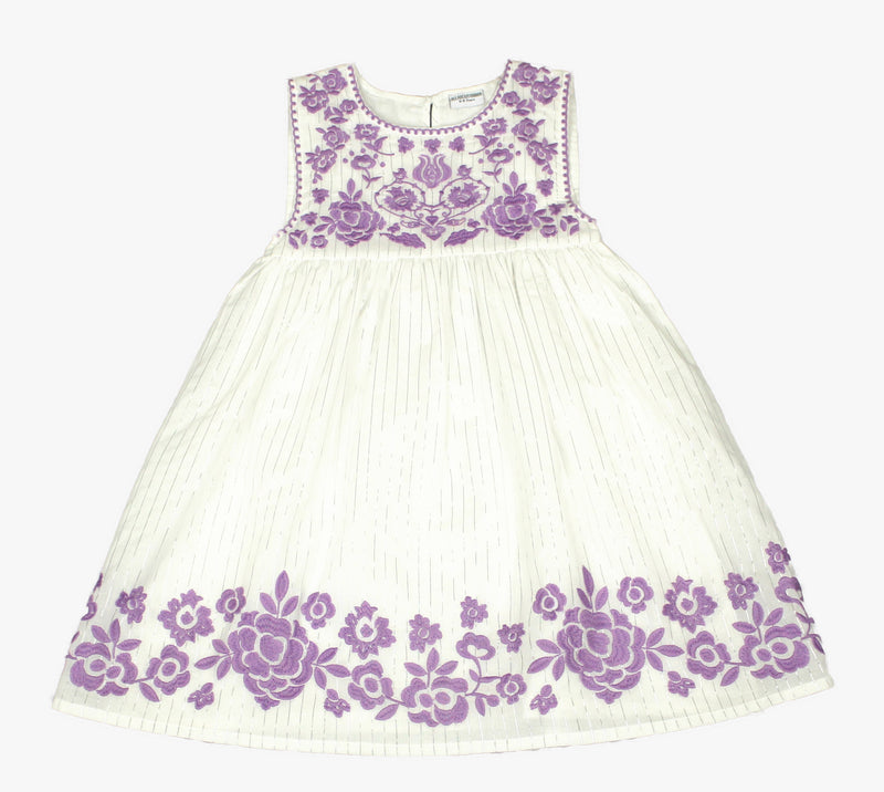 Fashion Dress White Lurex & Lilac Embroidery (3-8 Years)-J6683