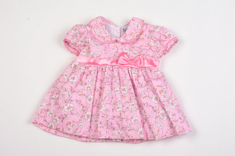 Baby Girls Floral Lined Dress w/Bow - Pink - 0-9M (K1504) - Kidswholesale.co.uk