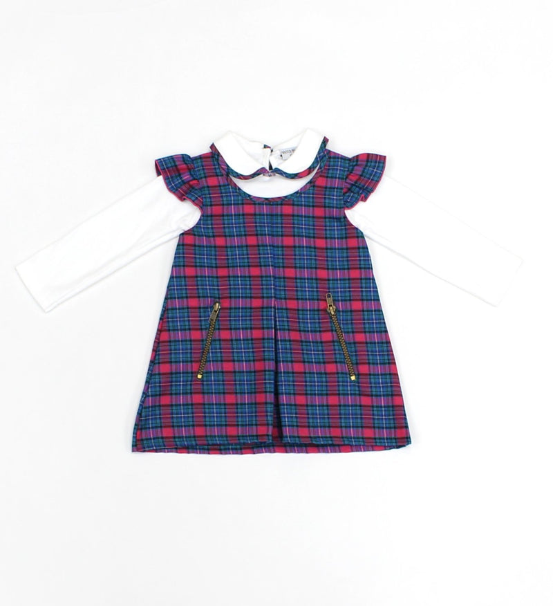 Red/Blue Pinafore Dress & Top (12-24MNTH) L3008 - Kidswholesale.co.uk