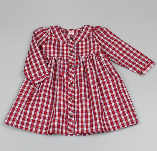 Girls Red Checkered Dress  (3-8 Years) M5313 - Kidswholesale.co.uk