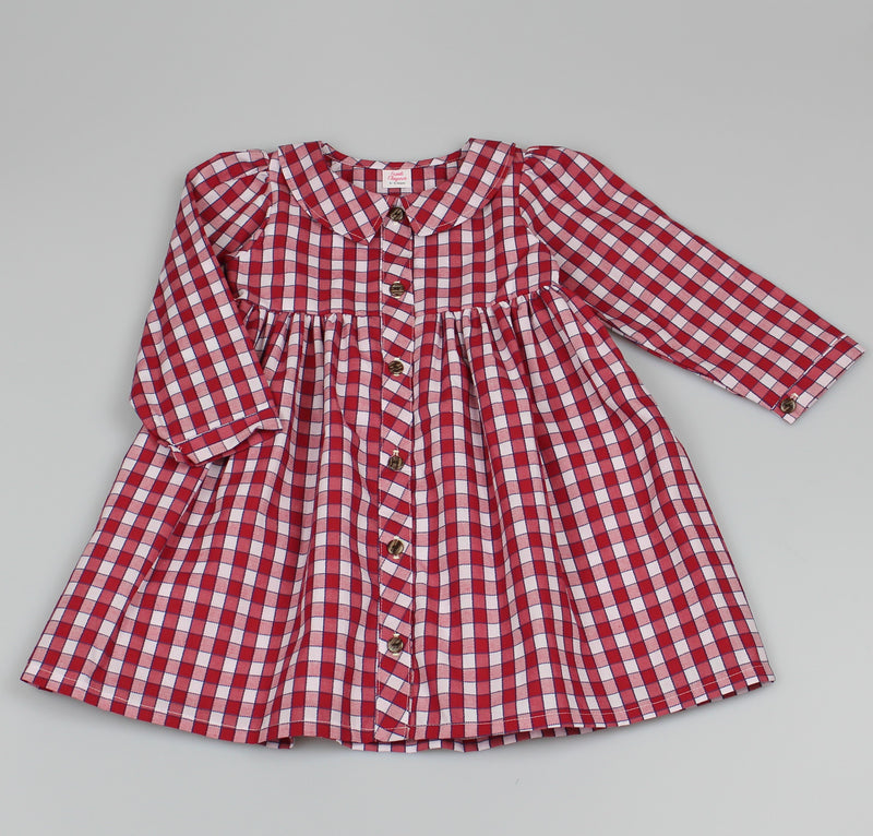 Girls Red Checkered Dress  (3-8 Years) M5313 - Kidswholesale.co.uk