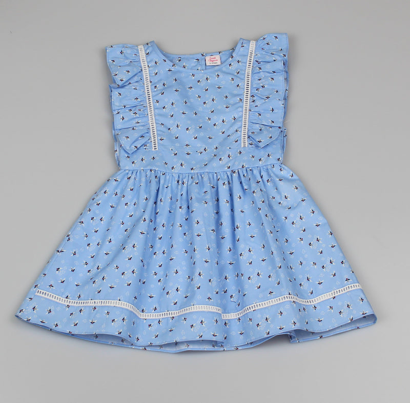 Sky Blue Girls Sleeveless Dress - Flying Pigeons (3-8 Years) M5321 - Kidswholesale.co.uk