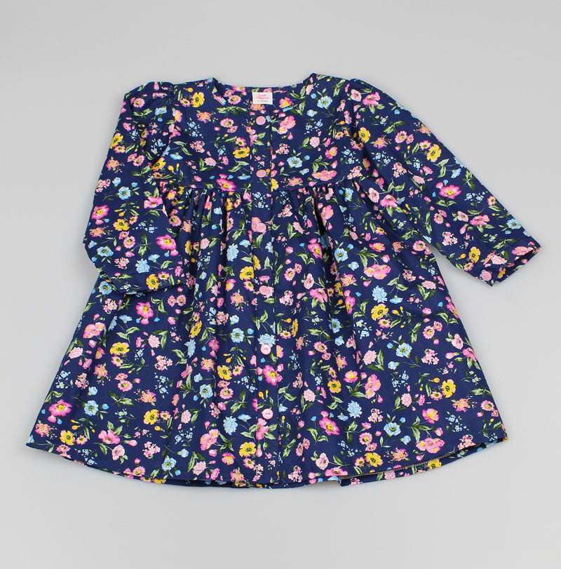 Full Floral Girls Buttoned Dress (3-8 Years) M5322 - Kidswholesale.co.uk
