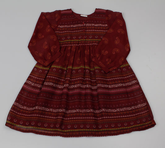 GIRLS PRINT LINED DRESS -Burgandy(3-8 YEARS) (PK6) WF5902