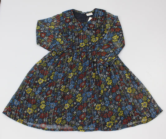 GIRLS PRINT LINED DRESS -Blue Stripes(3-8 YEARS) (PK6) WF5903