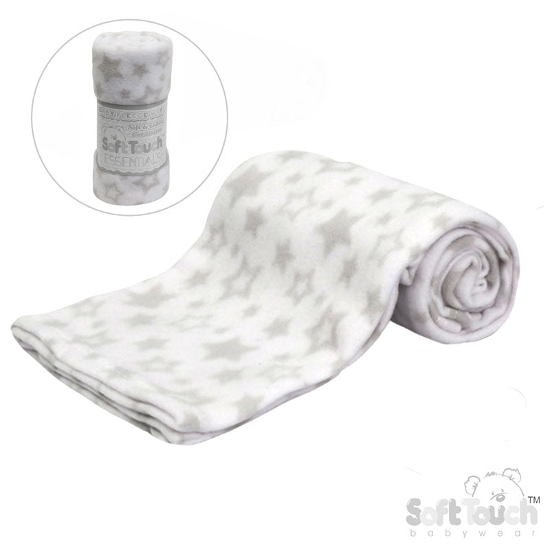 PRINTED WHITE BABY FLEECE WRAP (PK12) FBP10-W