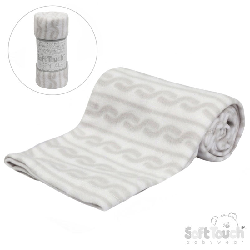 PRINTED WHITE BABY FLEECE WRAP (PK12) FBP10-W