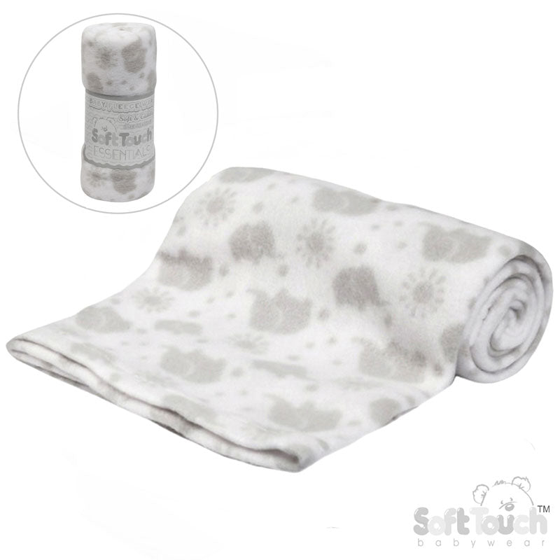 PRINTED WHITE BABY FLEECE WRAP (PK12) FBP10-W