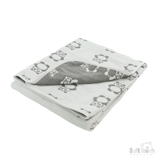 REVERSIBLE WHITE/GREY PANDA COTTON WRAP - FBP214-G
