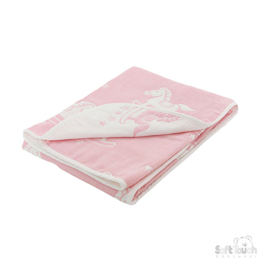REVERSIBLE WHITE/PINK ROCKING HORSE COTTON WRAP - FBP214-P