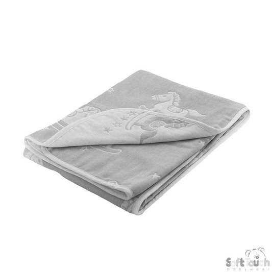 REVERSIBLE WHITE/GREY ROCKING HORSE COTTON WRAP - FBP214-W/G