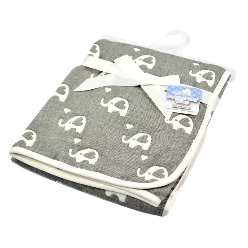 Baby Reversible Elephant Cotton Wrap White/Grey-FBP218