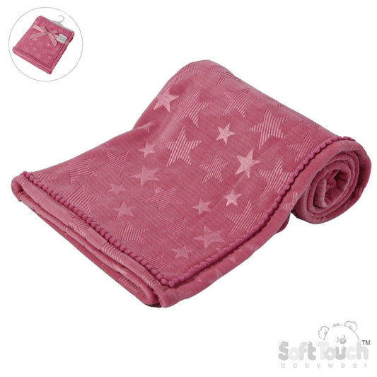 Dusty Pink Star Embossed Mink Wrap W/Pom Pom Trim FBP230-DP
