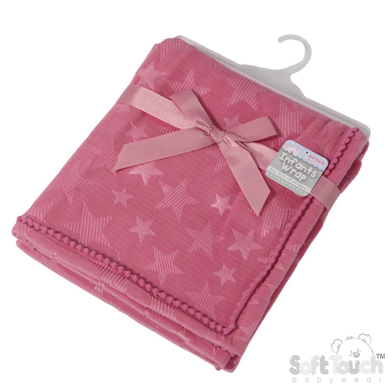 Dusty Pink Star Embossed Mink Wrap W/Pom Pom Trim FBP230-DP