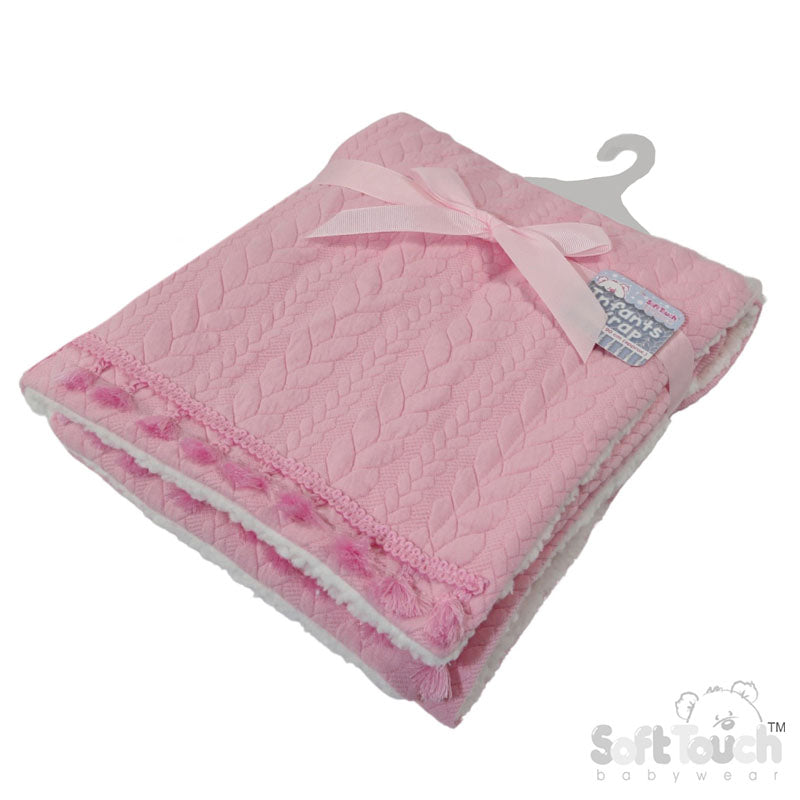 Baby Pink Chevron Knit Wrap W/Tassel Trim FBP232-BP