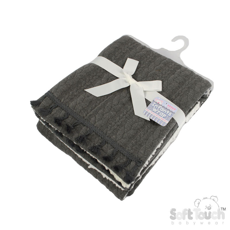 Grey Chevron Knit Wrap W/Tassel Trim FBP232-G